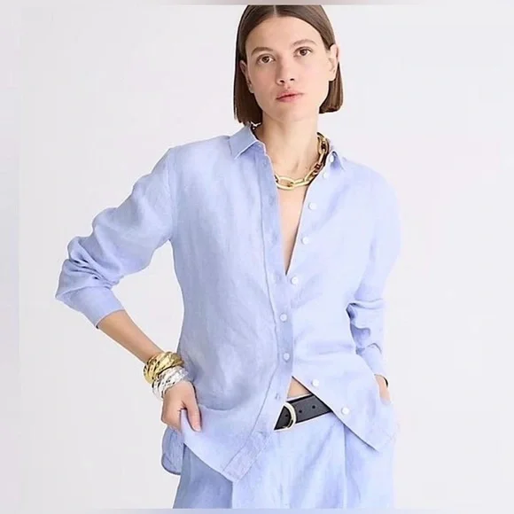 J. Crew Sky Blue Linen Shirt - Picture 1 of 13